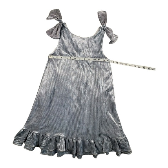 Khintas Silver Metallic Pleated Dress Girls Size 10 Bow Strap Ruffle Hem - Picture 4 of 5